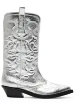Ganni 50 Metallic Leather Cowboy Boots - Silver - 37 (IT37 / UK4) 37 (IT37 / UK4)