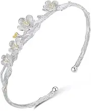 Fashion Silver Sterling Cuff Bangle Chain Bracelets,Women 925 Silver Bracelet Adjustable Cuff Bangle Hand Carve Flower Bracelets Ladies Jewellery