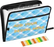 Custom Paper Organizer Folder 13 Pockets A4 Letter Size Personalized Expandable Hanging File with Zipper Closure for Office Supply Blue Lozenge Rhomb expando