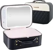 Travel Makeup Bag with LED Mirror, Makeup Organizer with 3 Level Brightness, Cosmetic Bag, Adjustable Lighted Mirror Portable Makeup Case, Cosmetic Makeup Box Organizer Vanity Case for Women (Black)