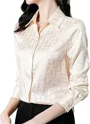 [Hcclijo] Striped Plaid Satin Satin Shirt Women Blouse Office Ladies OL Work Shirt Long Sleeve Spring Tops