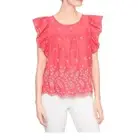 Gap Eyelet Embroidery Flutter Sleeve Top Rosehip Color