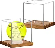 Hooqict 2Pcs Softball Display Case Clear Acrylic Ball Holder with Wood Base Stand UV Protected Cube Championship Softball Box Memorabilia Sports Ball Golf Ball Tennis Ball Baseball Display Case