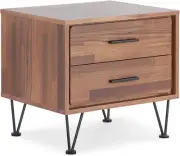 Deoss Wooden Rectangular 2-Drawer Nightstand with V Shaped Legs in Walnut