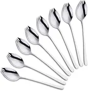 SBOMHS 8 Pieces (3 in 1) Spork Stainless Steel Knife Spoon Fork Set Camping Cutlery Set Silver