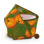 Pumpkin Patch on Green Wired Ribbon - 2-1/2 Inches Wide X 10 Yards (56000003)