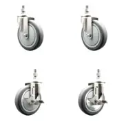 5 Inch 316SS Thermoplastic Rubber 3/8 Inch Threaded Stem Caster Set 2 Brake SCC