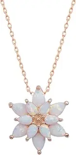 [charmora] Opal Lotus Flower Pendant Necklace, 14K Rose Gold