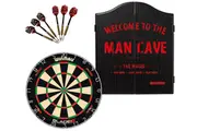 Winmau Blade 6 DUAL CORE Dart Board + Winmau Man Cave Cabinet + Darts Set