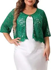 [Agnes Orinda] Women's Plus Size Shrug Tops Floral Lace Open Front Sheer ShrugTop