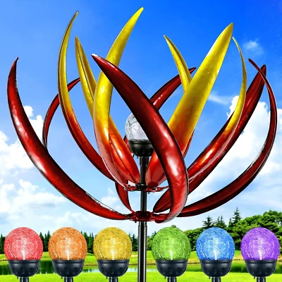 Large Solar Wind Spinner Multi Color Tulip Sculpture Wind Mill Yard Lawn Decor