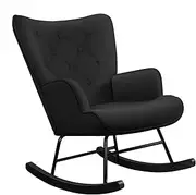 ALFORDSON Velvet Rocking Armchair, High Back Leisure Occasional Accent Nursing Chair Wooden Legs Rockable, Lounge Sofa for Reading Dressing Bedroom Living Room, Max 180kg, Raina All Black