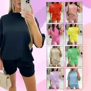 Women Ladies Plain Cheesecloth Cycling Shorts 2pcs Short Sleeve Top And Shorts