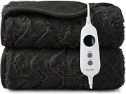 Dreamaker Luxury Faux Fur Electric Heated Throw Blanket 200x180cm Heating Rug Reversible Coral Fleece Plush Snuggle Overheat Protection LED Display 9 Heat Settings Detachable Controller - Charcoal