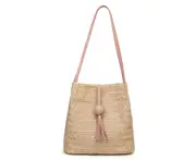 Summer Straw Large Handbag Woven Shoulder Bag Wallet Ladies Shoulder Bags with Tassels-Pink