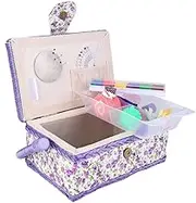 Fabric Craft Storage Box Flower Printed Sewing Basket Large Knitting Tools Handmade Sewing Organizer Storage Fabric Craft for Sewing Tools,Purple