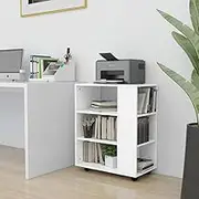 White Rolling Storage Cabinet 60x35x75 cm - Engineered Wood Cabinet with Shelves and Lockable Wheels, Office or Home Organizer with Doors and Drawers, Easy Assembly