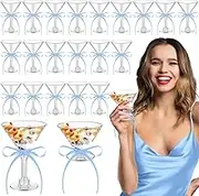 Rtteri 36 Pcs A Tini Bit Older Party Supplies Martini Birthday Party Decor 5 oz Plastic Martini Cups with Ribbon Bridal Shower Decoration Bachelorette Party Supplies(Light Blue)
