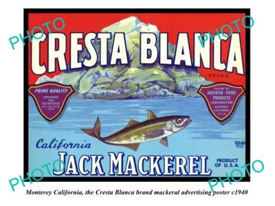 OLD HISTORIC PHOTO OF MONTEREY CALIFORNIA CRESTA BLANCA MACKEREL POSTER c1940