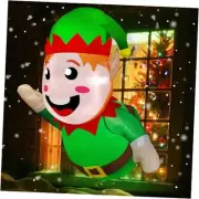 3.5 Ft Christmas Inflatable Santa Elf Lean Out from Window, Christmas