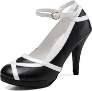 [GETMOREBEAUTY] Womens Vintage Retro Pumps Black and White Ankle Strap Dress High Heels