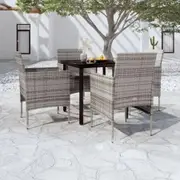 5 Piece Garden Dining Set with Cushions Grey and Black