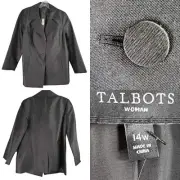 Talbots Blazer Women's Plus Size 14W Black Dupioni Silk Wool Pockets Jacket New