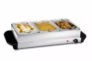 Food Warmer Buffet Electric Server 1.5L 3 Tray Bain Marie Stainless Steel