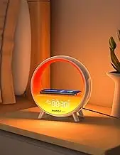 momax smart Sunrise Alarm Clock, Wireless Charging Alarm, Bluetooth Wake up Clock with Snooze Mode, 9 Light Mode, 7 Natural Sounds, App/Voice Controlled Sunset Alarm Clock Work with Alexa Google