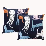 Renee Taylor Poly Velvet Printed Misty Cat 50x50cm Twin Pack Filled Cushion