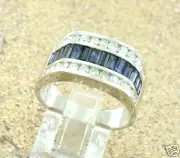 4.00 ct 14k Solid White Gold Men's Natural Diamond & Baguette Blue Sapphire Ring