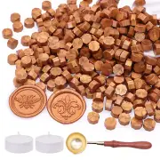 Metallic Royal Gold Sealing Wax Beads, 370 Pieces Octagon Wax Seal Beads Kit wit
