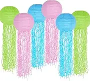 Jelly Fish Paper Lanterns, Pink Purple Blue Hanging Lantern for Mermaid Unicorn Theme Under The Sea Ocean Birthday Party Decorations Set of 6
