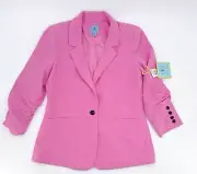 New Cece Blazer Jacket Womens Large Pink One Button Lined 3/4 Ruched Sleeve