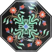 Coffee Table Top with Marquetry Art Octagon Black Marble Corner Table for Hotel