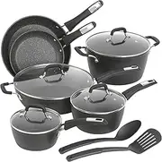 [GoodCook] 12-Piece Micro-Divot Nonstick Aluminum Cookware Set with Pans, Dutch Oven, Spoon and Turner, Black (6184)