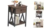 Nightstand,Modern Bedside End Table, Night Stand with Drawer and Storage Grey