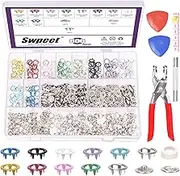 Swpeet 200Sets - 807Pcs 3/8" 10 Colors Hollow 5 Prong Metal Snaps Buttons with Snap Fasteners Tool Fastener Pliers and Tailor's Chalk Assortment Kit, Snap on Buttons for DIY Craft