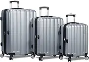 [Dejuno] Camden New Generation Hardside 3-Piece Expandable Spinner Luggage Set, Silver, 3-Piece Set, Camden New Generation Hardside 3-Piece Expandable Spinner Luggage Set