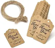 50PCS Thank You Kraft Gift Tags with Rope Wedding Favour Baby Shower Birthday Brown