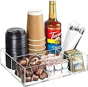 BEYGORM Acrylic Coffee Bar Station Organizer for Countertop,Office Breakroom Clear Snack Tea Storage Accessories Holder for Kcup Pod Condiment Cup Sugar Creamer Syrup, Gift for Coffee Lovers