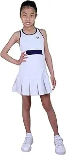 [Bace] Girls White and Blue Pleated Tennis Dress Junior Netball Dress/Sportswear