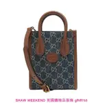 【GUCCI 古馳】MINI INTERLOCKING G 迷你 牛仔 手提包 斜背包 手機包 托特包 藍色 67162