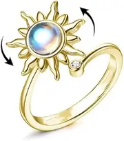 Anxiety Fidget Spinner Ring Fidget Rings for Anxiety Relief Stress Open Adjustable Flower Moon Star Figet Spinning Ring Stackable Ring Fidget Jewelry Women Girls