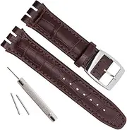 [OliBoPo] Alligator Grain Cow Leather Stainless Steel Buckle Watch Band Strap for Swatch