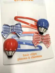 Gymboree Away We Go Barrette Clip Snap NWT Hot Air Balloon Bow Red Blue Girl