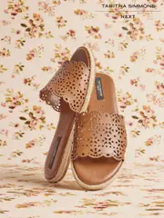 Tan Brown Tabitha Simmons x Next Darcy Leather Round Toe Laser Cut Espadrille Mules (F07927) | $160