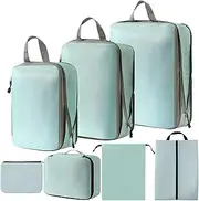 Hap Tim Compression Packing Cubes Travel Organizer, 7 Set Packing Cubes for Carry-on Luggage with 3 Compressible Luggage Cubes, Shoe Bag, Underwear Cube, Cable Organizer & Laundry Bag