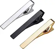 [generic] 3 Pack Tie Clips for Men Long Styles Tie Bar Clip Set Square Edges Tie Tack Pins Silver Gold Black Necktie Bar Necktie Wedding Business Clips,clip on tie, one size, bronze, No Gemstone