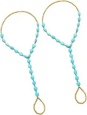 MOBUTOFU Nklet Chain Women's Foot Jewelry Beads Anklet Elastic Blue Stone Look for Beach Party Dress Accessory